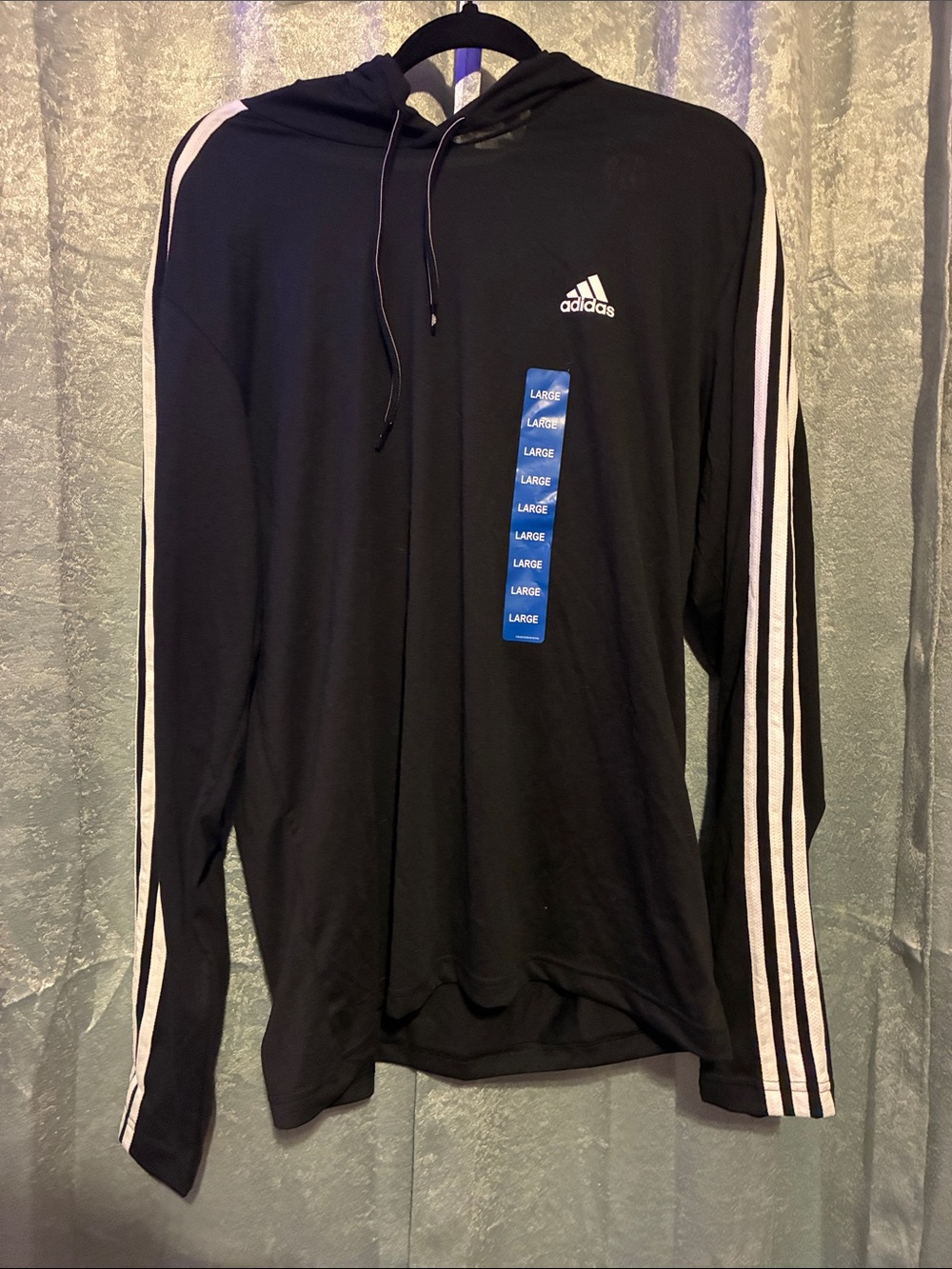 adidas Black Hoodie with White Three-Stripe Sleeves